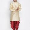 Vastramay Men's Gold Silk Blend Kurta And Dhoti Pant Set