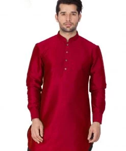 Vastramay Men's Maroon Silk Blend Kurta