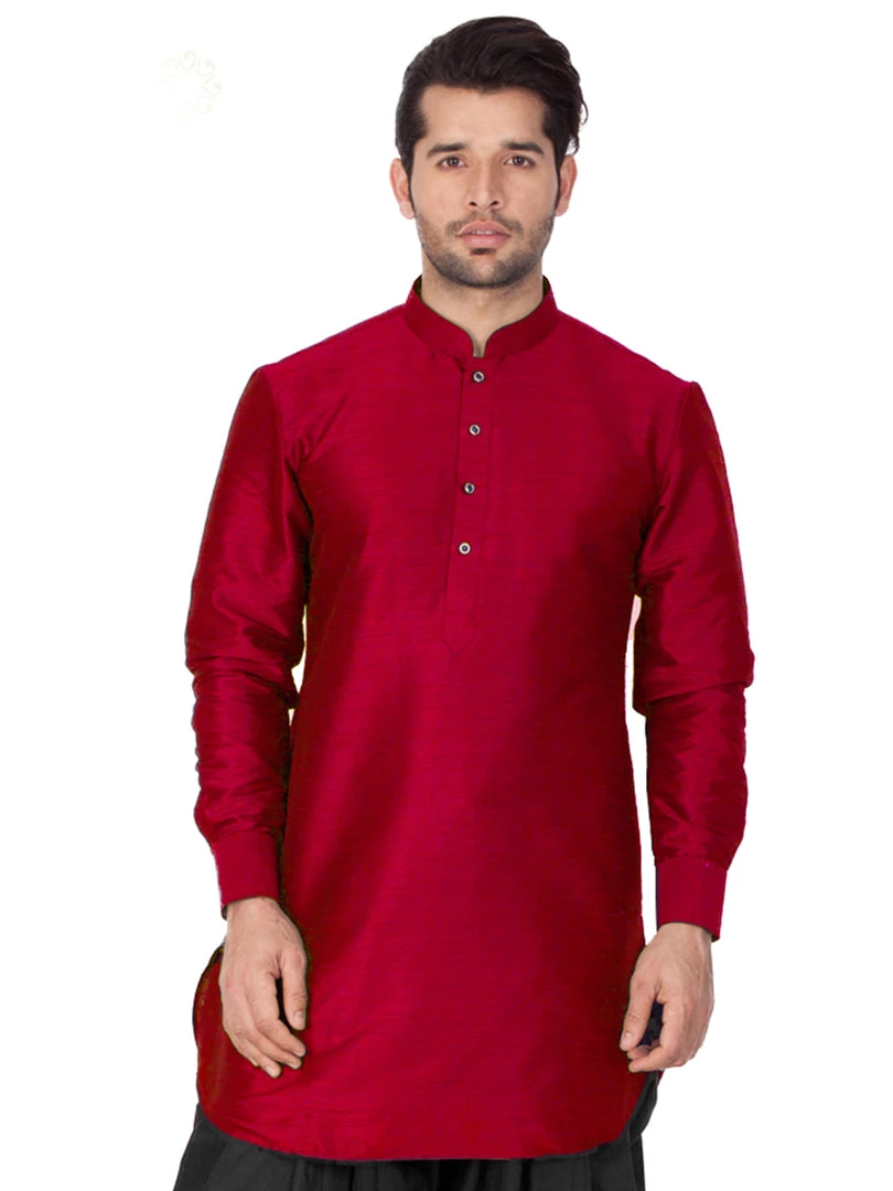 Vastramay Men's Maroon Silk Blend Kurta 3 Vastramay Men's Maroon Silk Blend Kurta