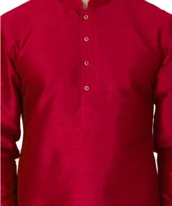 Vastramay Men's Maroon Silk Blend Kurta 11 Vastramay Men's Maroon Silk Blend Kurta