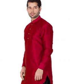 Vastramay Men's Maroon Silk Blend Kurta
