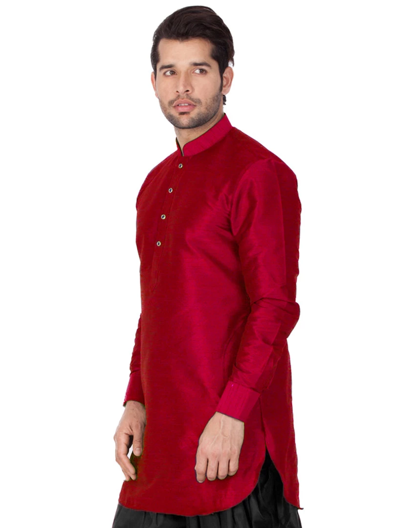 Vastramay Men's Maroon Silk Blend Kurta 4 Vastramay Men's Maroon Silk Blend Kurta