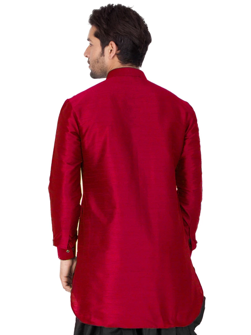 Vastramay Men's Maroon Silk Blend Kurta 5 Vastramay Men's Maroon Silk Blend Kurta