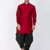 Vastramay Men's Maroon Silk Blend Kurta And Dhoti Pant Set
