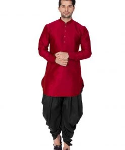 Vastramay Men's Maroon Silk Blend Kurta 12 Vastramay Men's Maroon Silk Blend Kurta