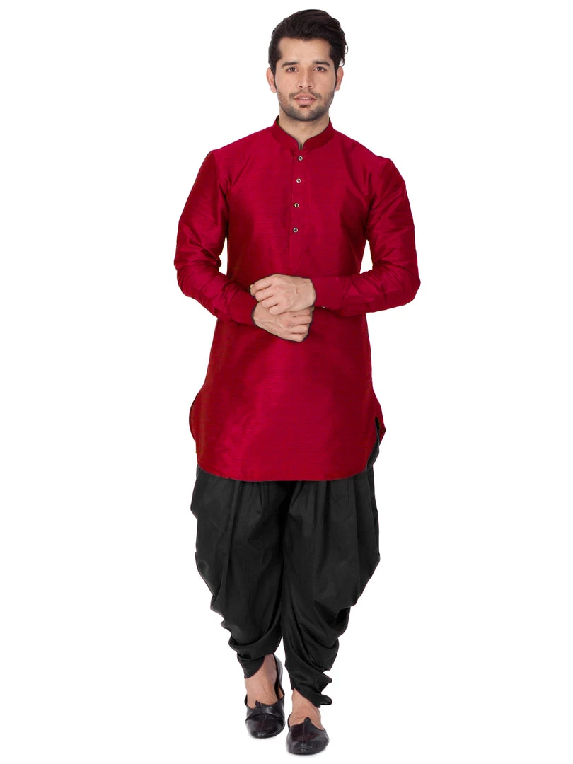 Vastramay Men's Maroon Silk Blend Kurta 7 Vastramay Men's Maroon Silk Blend Kurta
