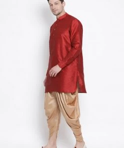 Vastramay Silk Blend Maroon And Rose Gold Baap Beta Dhoti Kurta Set
