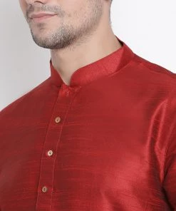 Vastramay Silk Blend Maroon And Rose Gold Baap Beta Dhoti Kurta Set