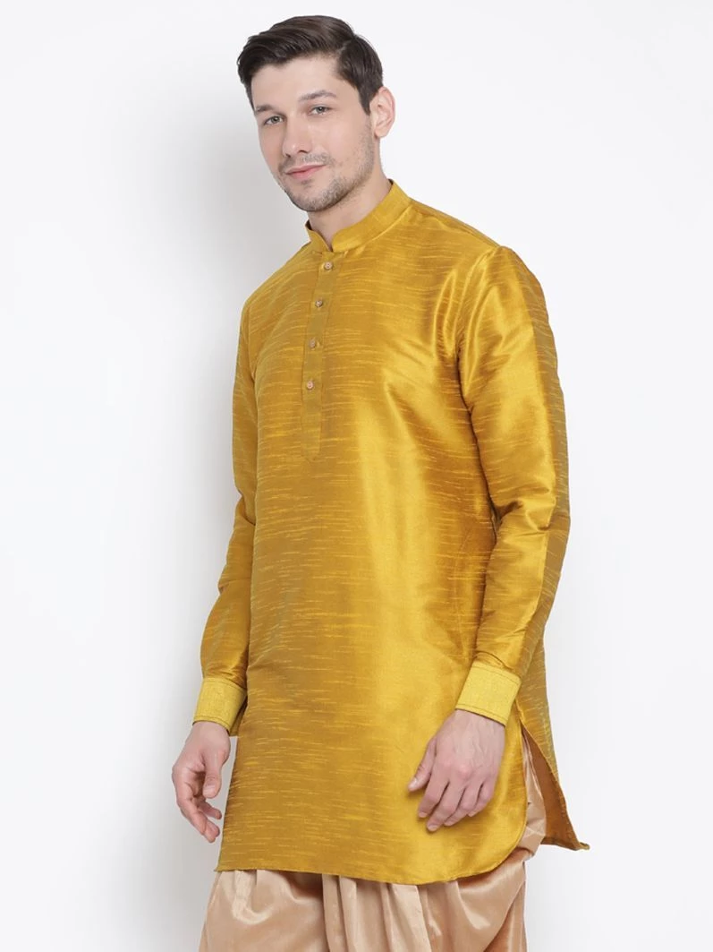 Vastramay Men's Yellow Silk Blend Kurta 4 Vastramay Men's Yellow Silk Blend Kurta