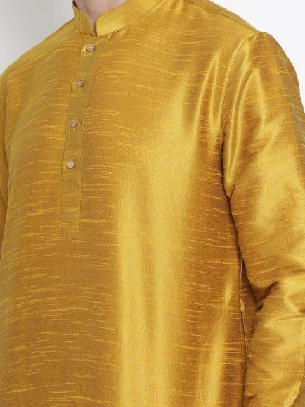 Vastramay Men's Yellow Silk Blend Kurta 6 Vastramay Men's Yellow Silk Blend Kurta