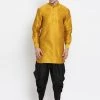 Vastramay Men's Mustard Silk Blend Kurta And Dhoti Pant Set