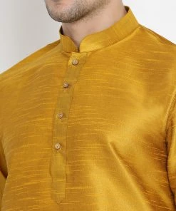 Vastramay Men's Mustard Silk Blend Kurta And Dhoti Pant Set