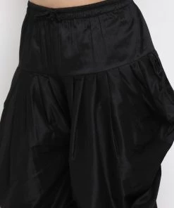 Vastramay Silk Blend Mustard And Black Baap Beta Dhoti Kurta Set