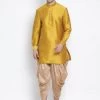 Vastramay Men's Mustard Silk Blend Kurta And Dhoti Pant Set