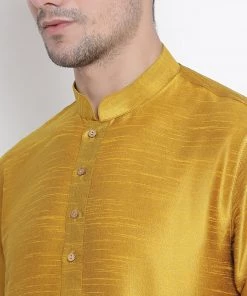 Vastramay Men's Mustard Silk Blend Kurta And Dhoti Pant Set