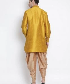 Vastramay Men's Mustard Silk Blend Kurta And Dhoti Pant Set