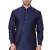 Vastramay Men's Navy Blue Silk Blend Kurta