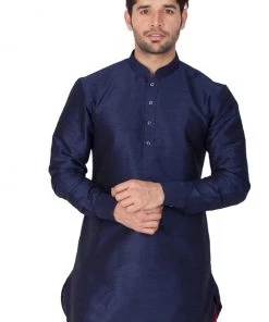Vastramay Men's Navy Blue Silk Blend Kurta