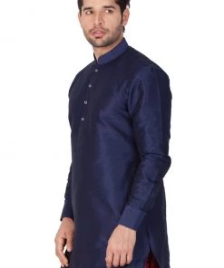 Vastramay Men's Navy Blue Silk Blend Kurta