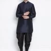 Vastramay Men's Navy Blue Silk Blend Kurta And Dhoti Pant Set 1 Vastramay Men's Navy Blue Silk Blend Kurta And Dhoti Pant Set