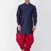 Vastramay Men's Blue Silk Blend Kurta And Dhoti Pant Set 1 Vastramay Men's Blue Silk Blend Kurta And Dhoti Pant Set