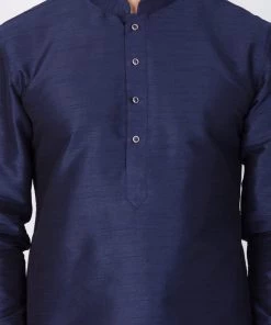 Vastramay Silk Blend Blue And Maroon Baap Beta Dhoti Kurta Set