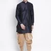 Vastramay Men's Navy Blue Silk Blend Kurta And Dhoti Pant Set