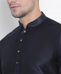 Vastramay Silk Blend Navy Blue And Rose Gold Baap Beta Dhoti Kurta Set