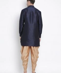 Vastramay Men's Navy Blue Silk Blend Kurta And Dhoti Pant Set 10 Vastramay Men's Navy Blue Silk Blend Kurta And Dhoti Pant Set
