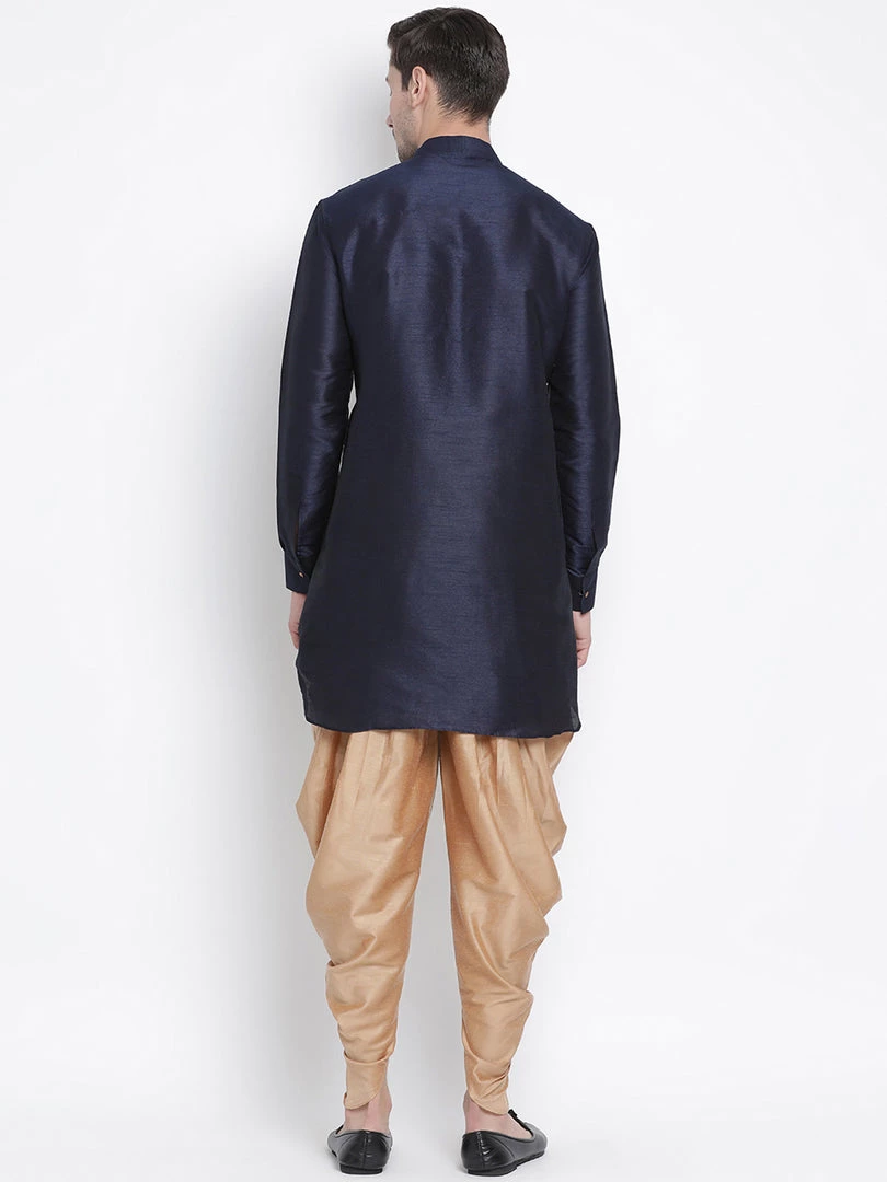 Vastramay Men's Navy Blue Silk Blend Kurta And Dhoti Pant Set 5 Vastramay Men's Navy Blue Silk Blend Kurta And Dhoti Pant Set
