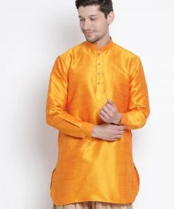 Vastramay Men's Orange Silk Blend Kurta