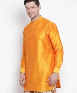 Vastramay Men's Orange Silk Blend Kurta