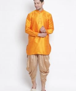 Vastramay Men's Orange Silk Blend Kurta