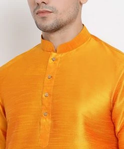Vastramay Silk Blend Orange And Maroon Baap Beta Dhoti Kurta Set