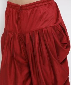 Vastramay Silk Blend Orange And Maroon Baap Beta Dhoti Kurta Set