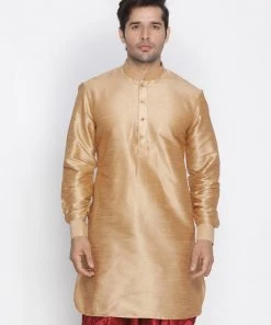 Vastramay Men's Rose Gold Silk Blend Kurta