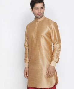 Vastramay Men's Rose Gold Silk Blend Kurta