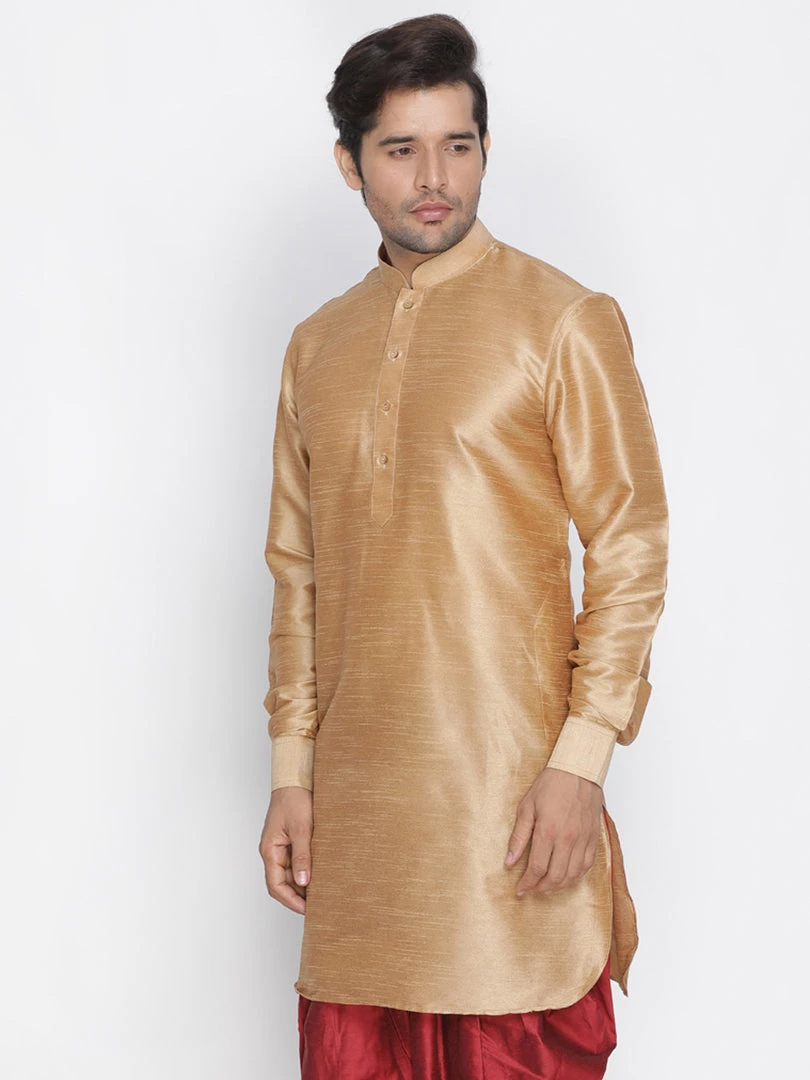 Vastramay Men's Rose Gold Silk Blend Kurta 4 Vastramay Men's Rose Gold Silk Blend Kurta