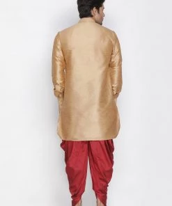 Vastramay Silk Blend Rose Gold And Maroon Baap Beta Dhoti Kurta Set