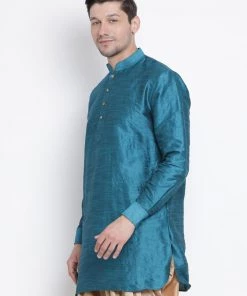 Vastramay Men's Turquoise Silk Blend Kurta