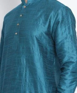 Vastramay Men's Turquoise Silk Blend Kurta