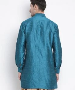 Vastramay Men's Turquoise Silk Blend Kurta