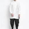 Vastramay Men's White Silk Blend Kurta And Dhoti Pant Set