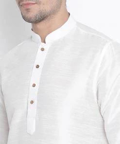 Vastramay Men's White Silk Blend Kurta And Dhoti Pant Set