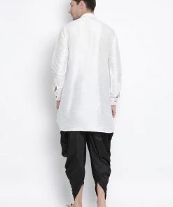 Vastramay Men's White Silk Blend Kurta And Dhoti Pant Set