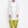 Vastramay Men's White Silk Blend Kurta And Dhoti Pant Set 2 Vastramay Men's White Silk Blend Kurta And Dhoti Pant Set