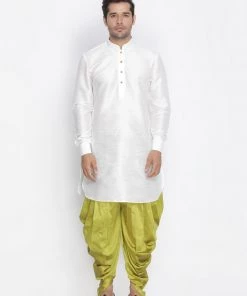 Vastramay Men's White Silk Blend Kurta And Dhoti Pant Set
