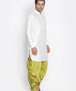 Vastramay Men's White Silk Blend Kurta And Dhoti Pant Set