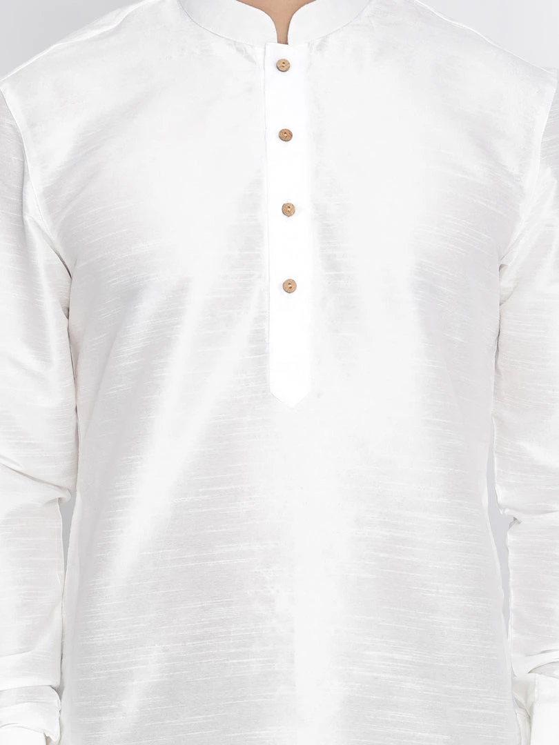 Vastramay Men's White Silk Blend Kurta And Dhoti Pant Set 6 Vastramay Men's White Silk Blend Kurta And Dhoti Pant Set