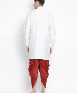 Vastramay Men's White Silk Blend Kurta And Dhoti Pant Set